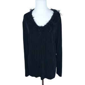 Chico's Travelers Sz 3 Black Top Long Sleeve Soft Fuzzy Neck Trim Chicos XL 16